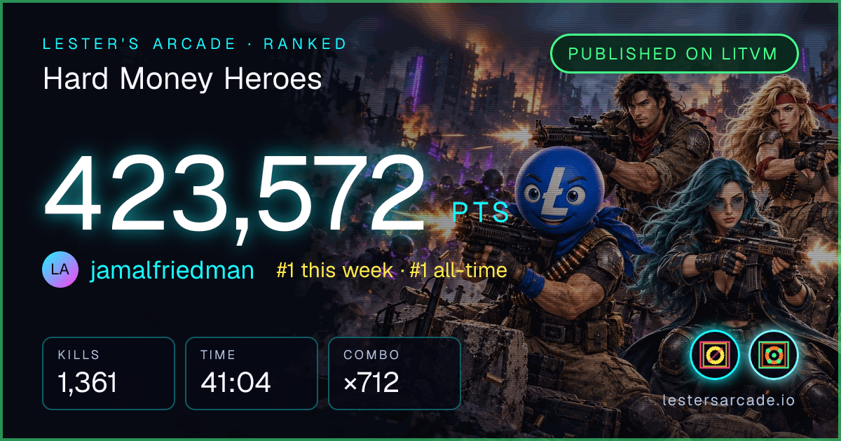 Hard Money Heroes score card: 423,572 points by jamalfriedman