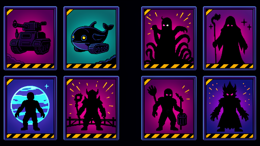 Hard Money Heroes boss roster silhouette concept