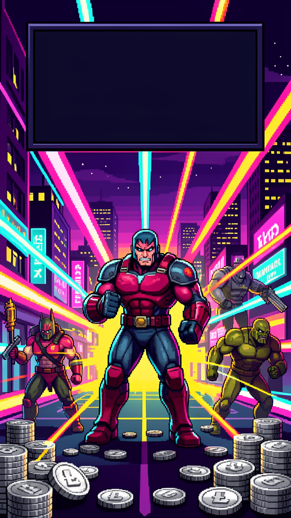 Text-free Hard Money Heroes cabinet key art